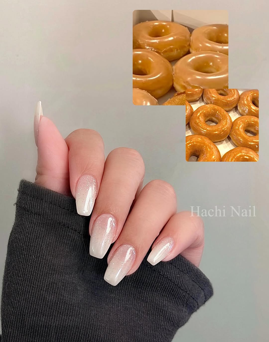 ⠀終於找到一個比珠光更適合形容這款美甲的詞了 ：Glazed Donut 糖霜美甲💫🍩 就像糖霜甜甜圈裹著一層糖衣的高級水光感 .ᐟ ✨ #板橋美甲#桃園美甲#台北美甲#海莉美甲#糖霜美甲