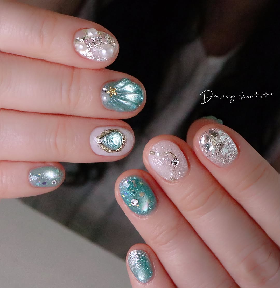 짧은 손톱에 여름 조개를 담았어요 ✨✨😍
