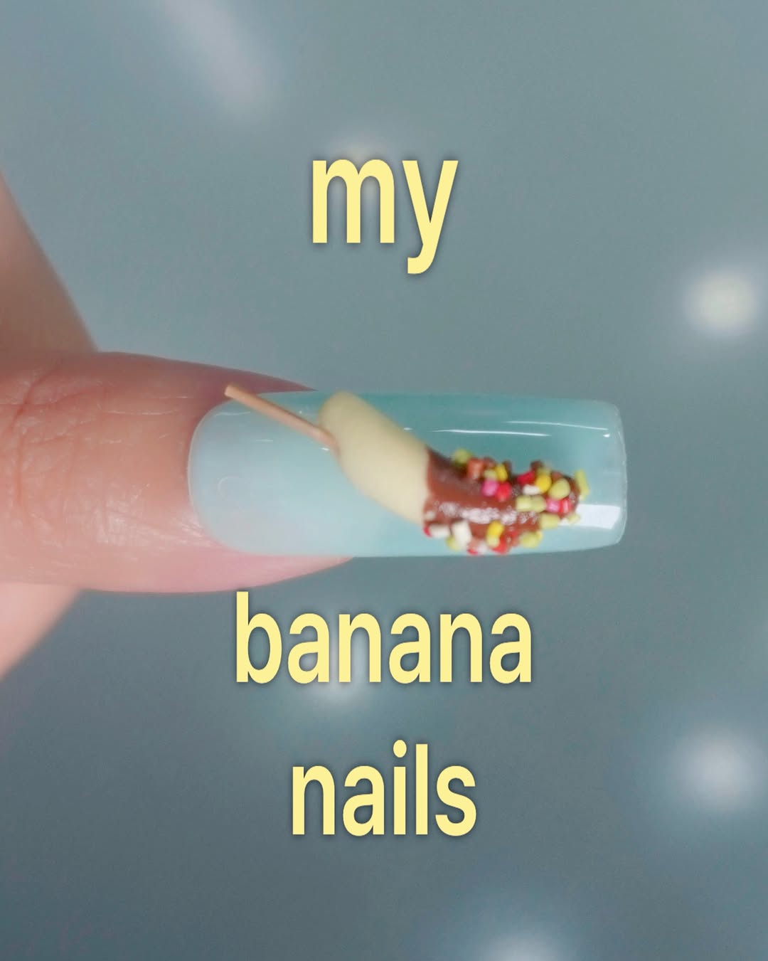 My banana nails🍌 Banana glow✨ Mini banana😃 Sparkling banana💫 Banana puding😋 Banana freckles😎 This is banana💛 Bana…
